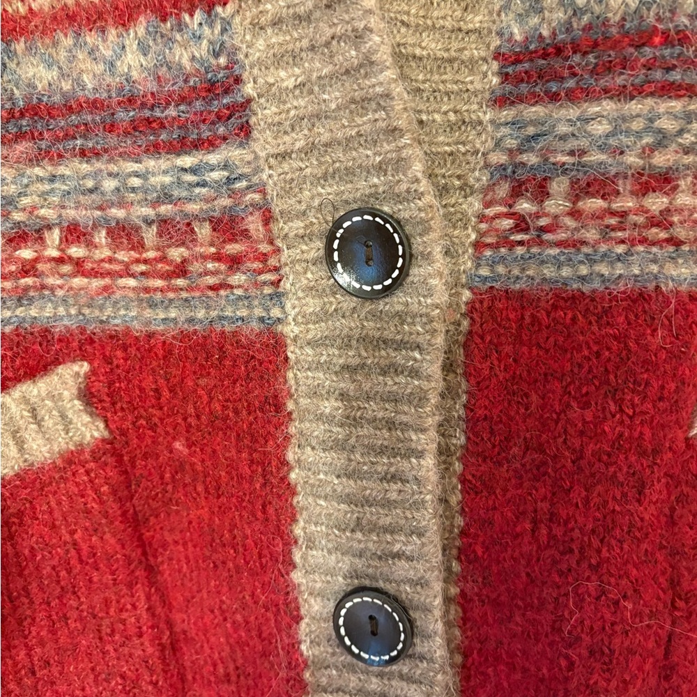 POL Cardigan Sweater Red Fair Isle Button Front Cozy Boho Chunky Knit New - Picture 2 of 4